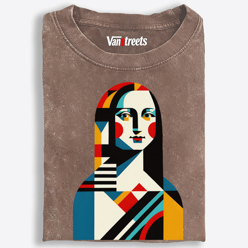Geometric Cubist Mona Lisa Washed T-Shirt | 100% Cotton | Streetwear Essential