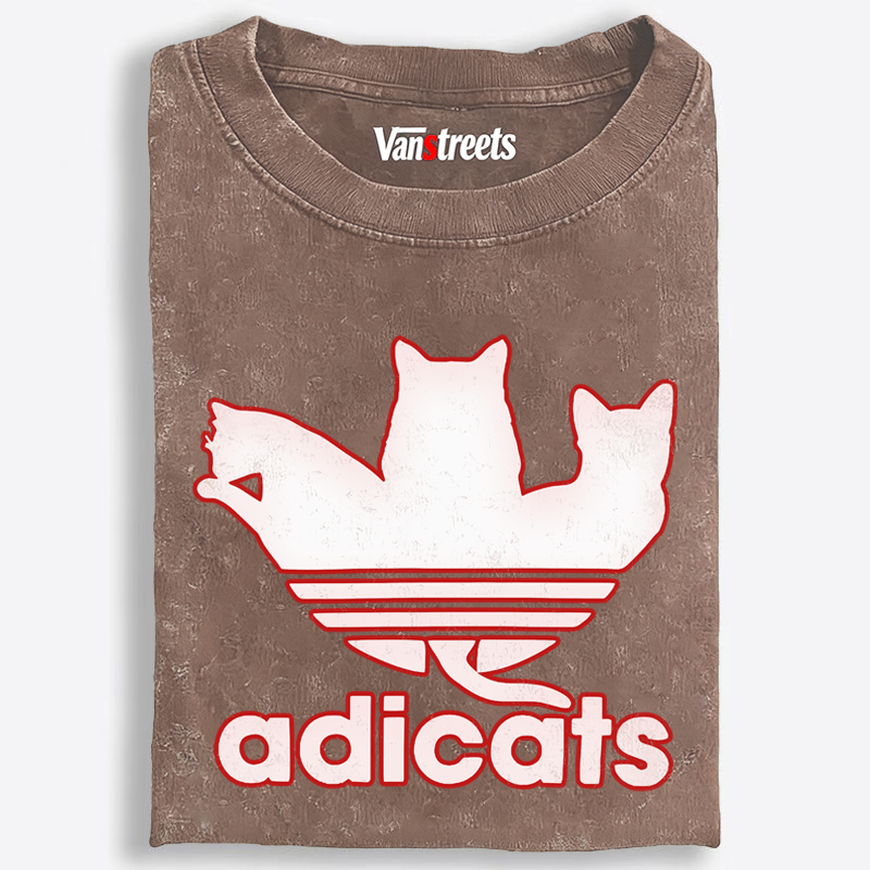 Adicats Three Cats Parody Retro Washed T-Shirt | 100% Cotton | Streetwear Essential