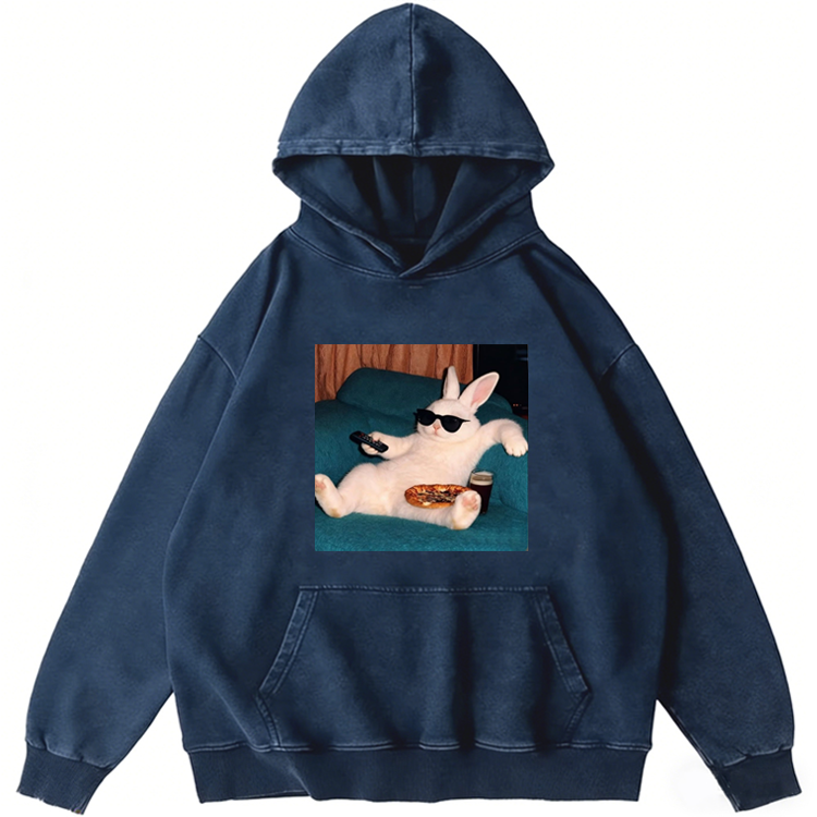 Couch Potato Rabbit Retro Washed Hoodide | 100% Cotton | Streetwear Essential