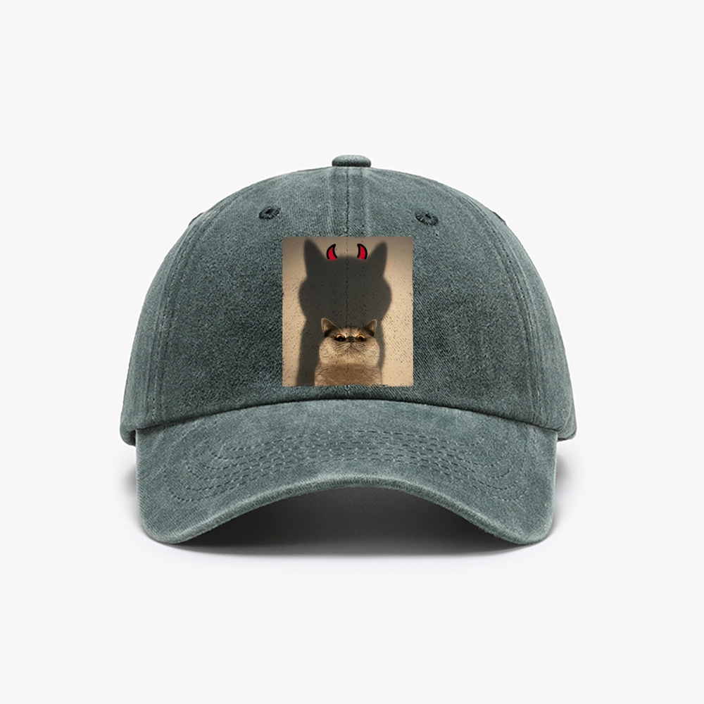 Demon Shadow Cat Meme Retro Washed Baseball Cap