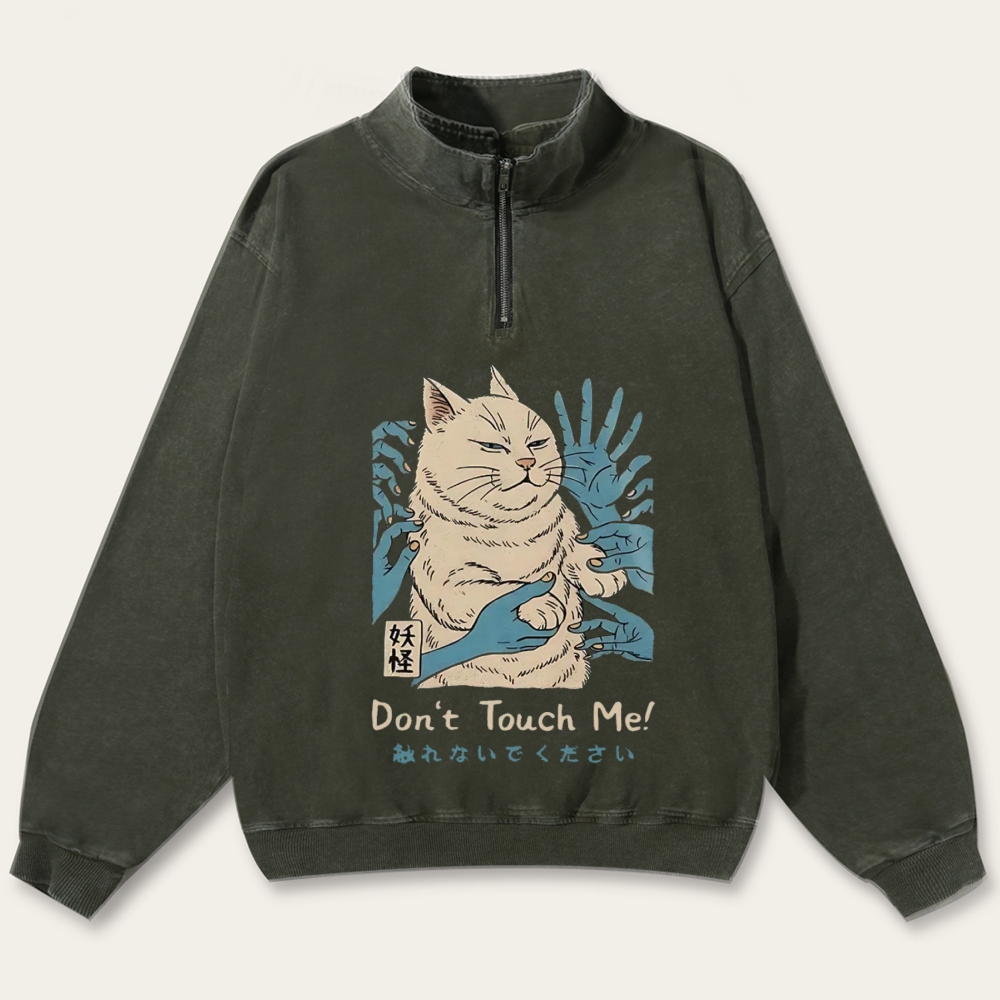 Personal Space Please - Grumpy Cat Retro Washed Zip-Up Mock Neck Sweatshirt