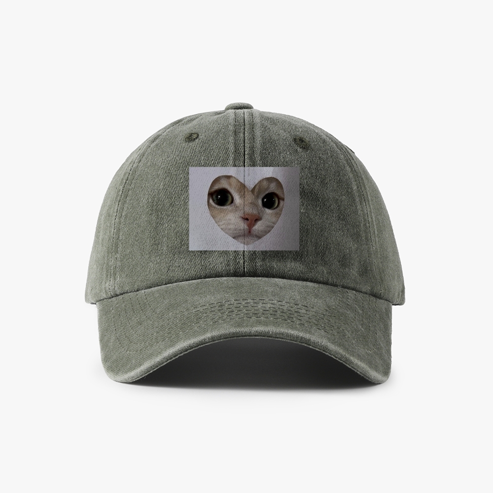 Heart Cutout Cat Face Retro Washed Baseball Cap