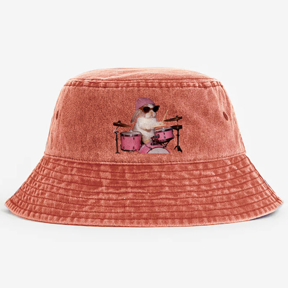 Bunny Rockin’ Bunny Retro Vintage Washed Bucket Hat