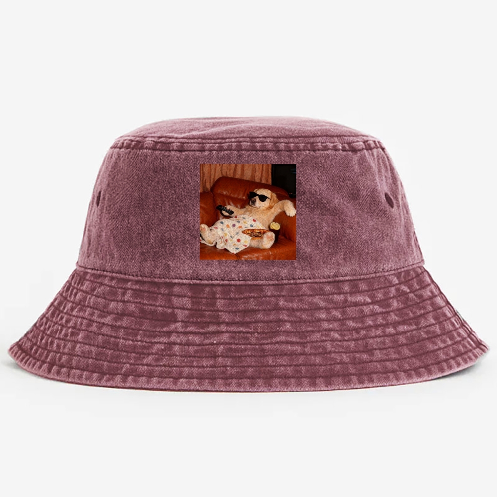 Golden Retriever Relaxing On Couch Retro Vintage Washed Bucket Hat