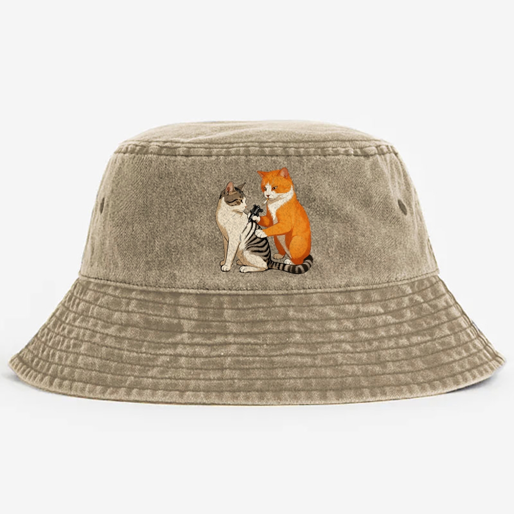 Tattoo Artist Orange Cat Retro Vintage Washed Bucket Hat