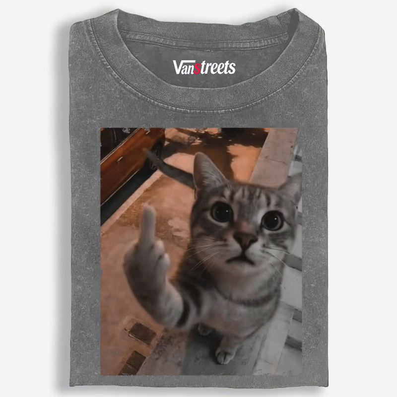 Cat's Unapologetic Vintage Salute Washed T-Shirt | 100% Cotton | Streetwear Essential