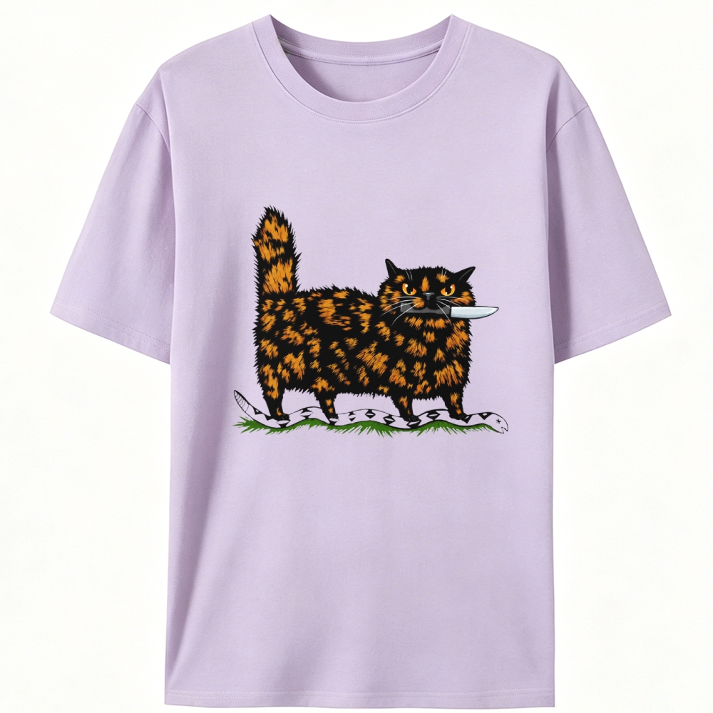 Tortoiseshell Cat With A Knife Retro Designed for Women - Slim Fit Cotton Tee