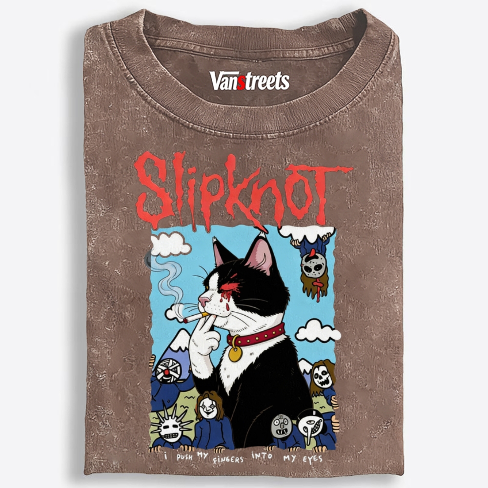 Slipknot Cat Smoking Parody Retro Washed T-Shirt | 100% Cotton | Streetwear Essential