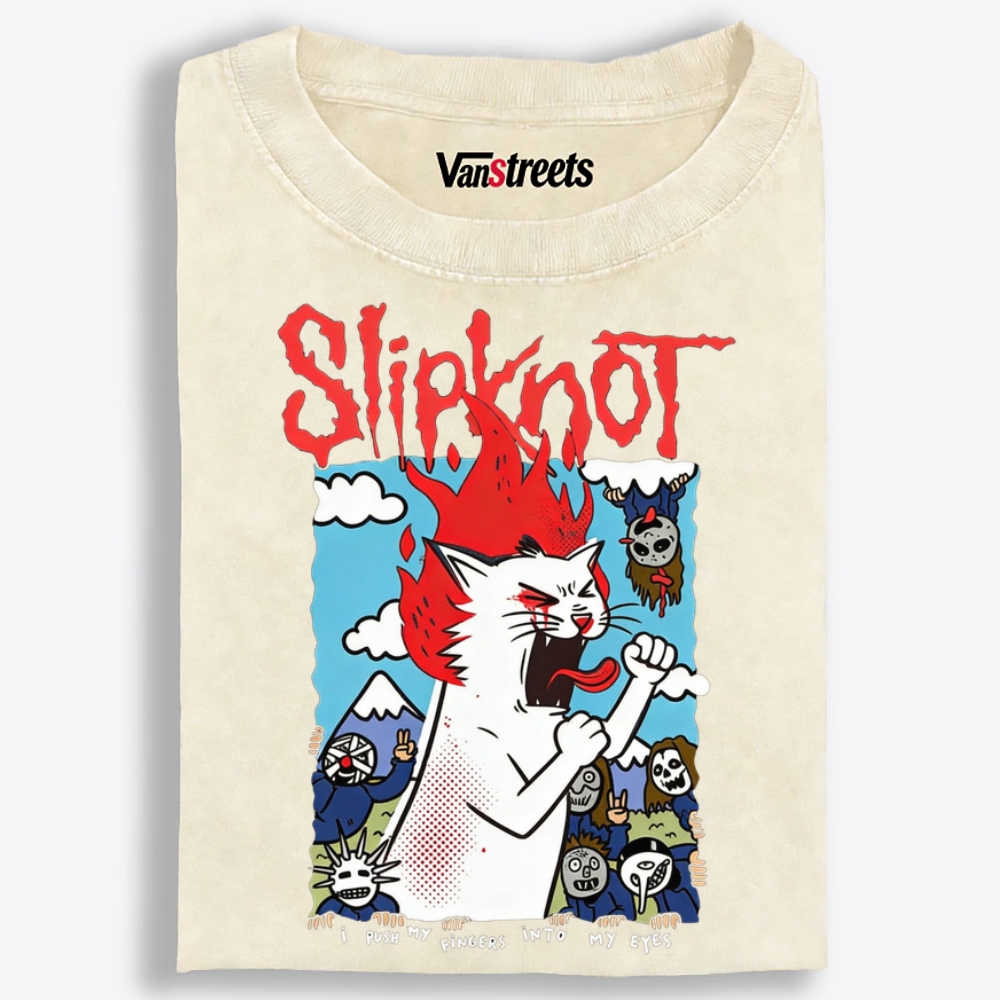 Slipknot Fire Cat Parody Retro Washed T-Shirt | 100% Cotton | Streetwear Essential
