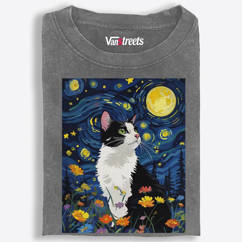 Art Cat Lover Washed T-Shirt | 100% Cotton | Streetwear Essential