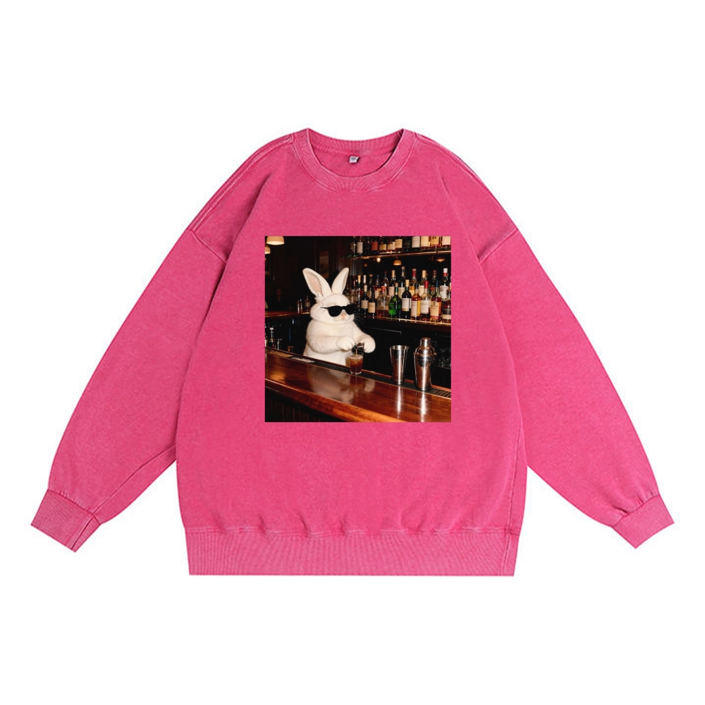 Bartender Bunny Retro Premium Washed Cotton Crewneck Sweatshirt