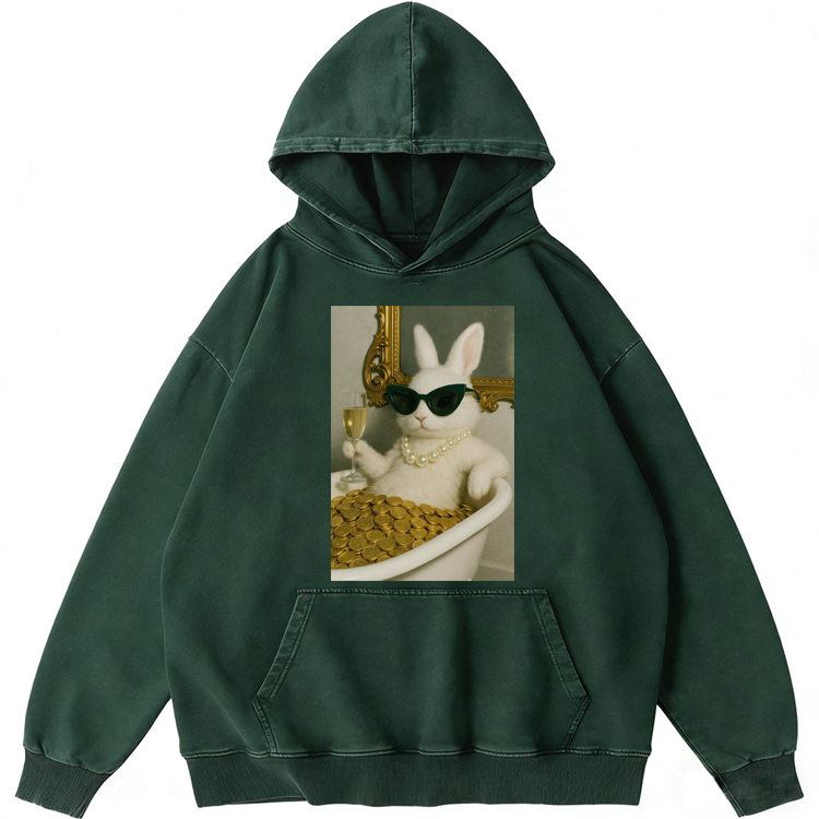 Bathtub Gold Coins Bunny Retro Washed Hoodie
