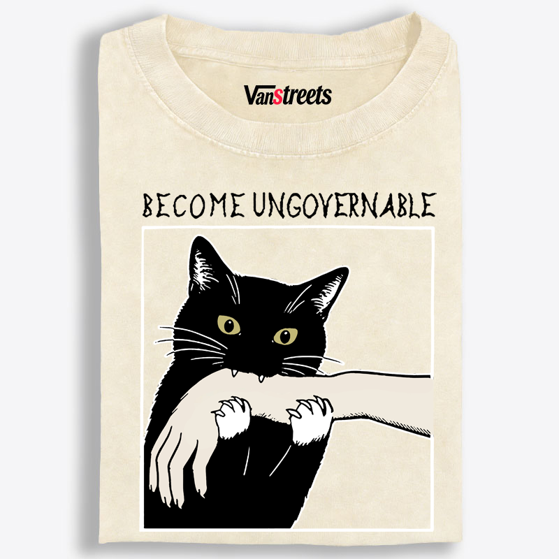 Become Ungovernable Cat Retro Washed T-Shirt | 100% Cotton | Streetwear Essential
