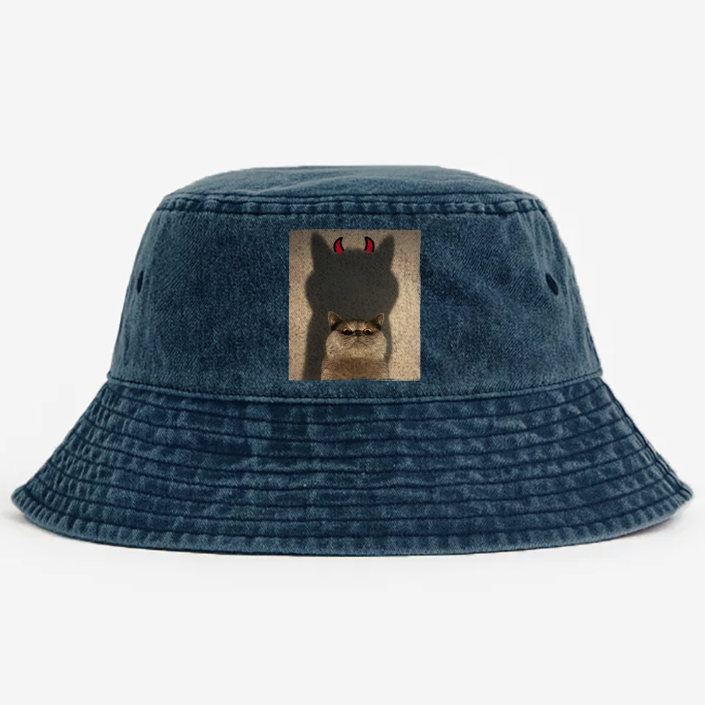 Demon Shadow Cat Meme Retro Vintage Washed Bucket Hat