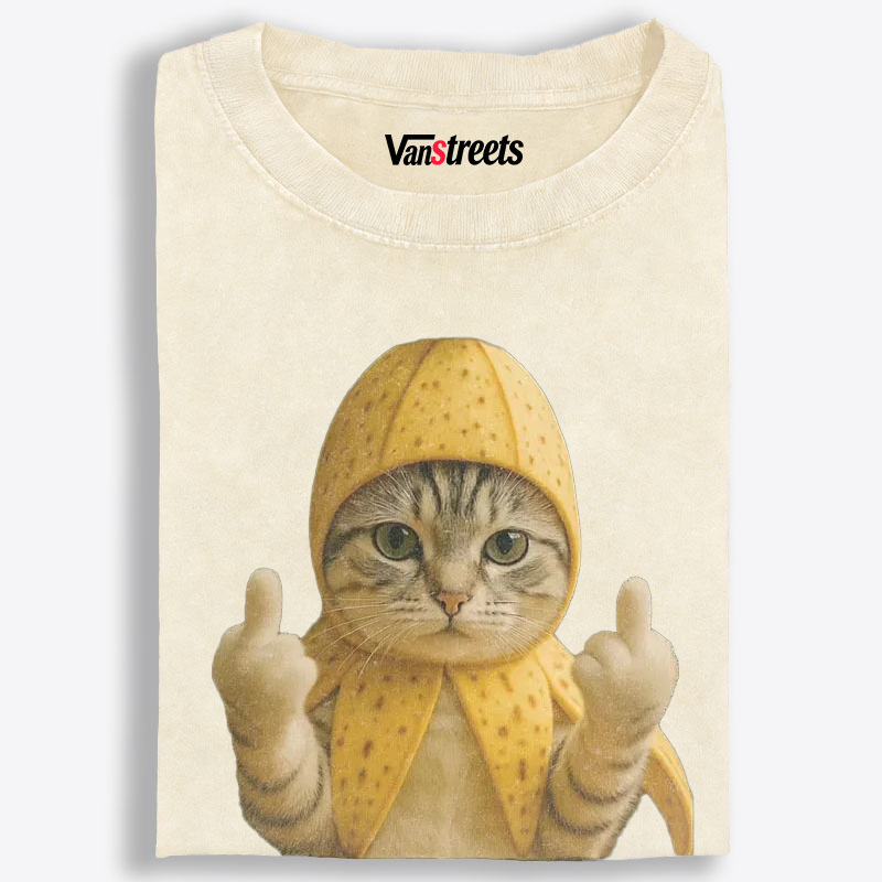 Banana Cat Middle Finger Meme Retro Washed T-Shirt | 100% Cotton | Streetwear Essential