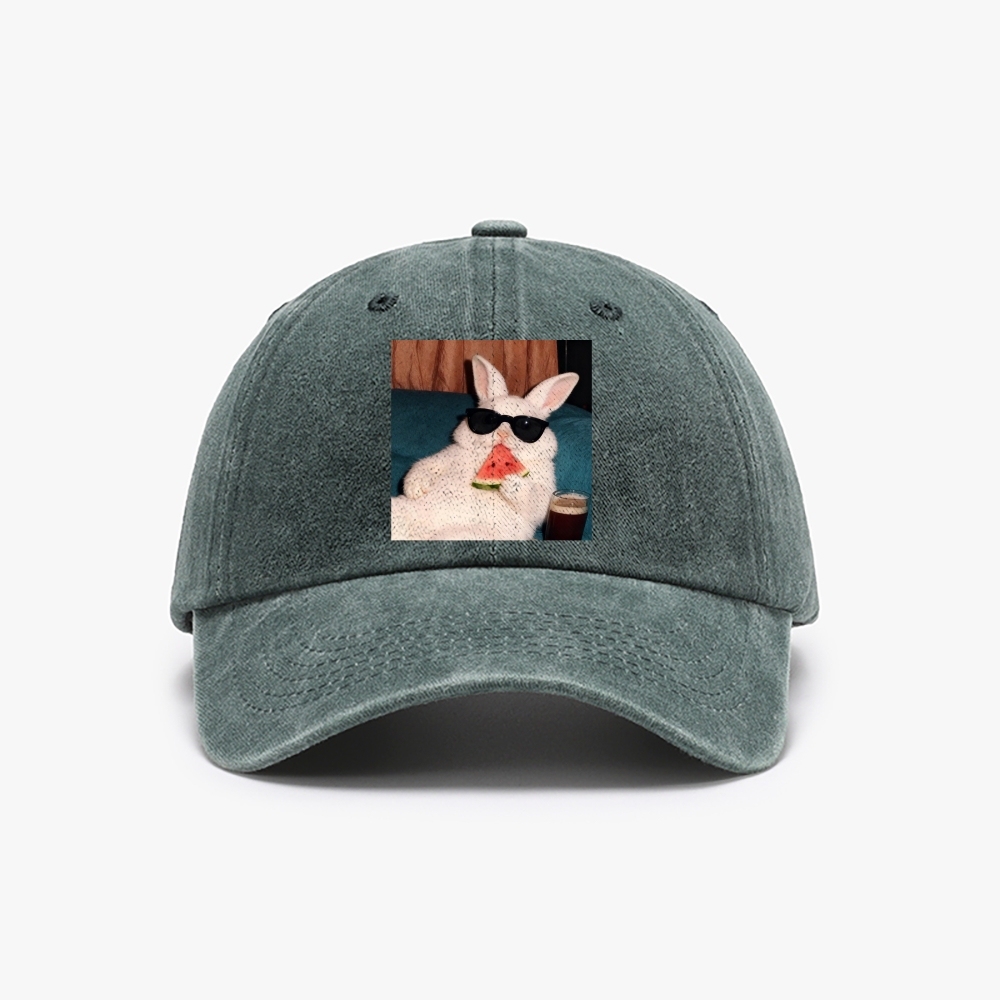 Rabbit Eating Watermelon Sunglasses Retro Washed Baseball Cap