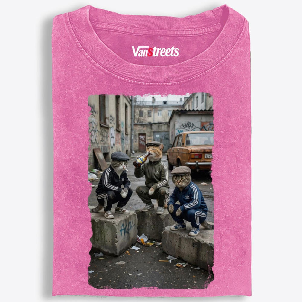 Slav Cat Crew Hardcore Retro Washed T-Shirt | 100% Cotton | Streetwear Essential