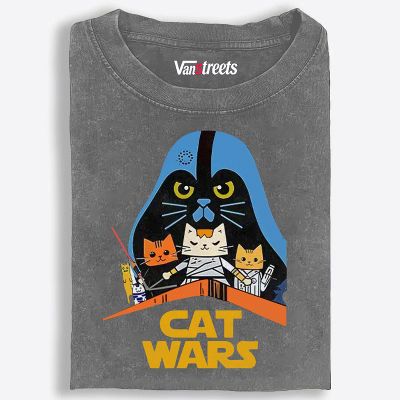Cat Wars Graphic Retro Washed T-Shirt | 100% Cotton | Streetwear Essential