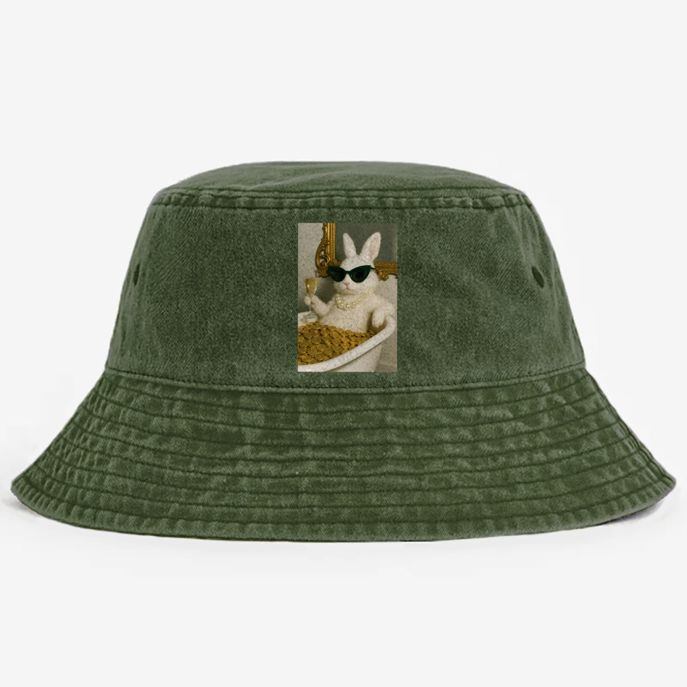 Bathtub Gold Coins Bunny Retro Vintage Washed Bucket Hat