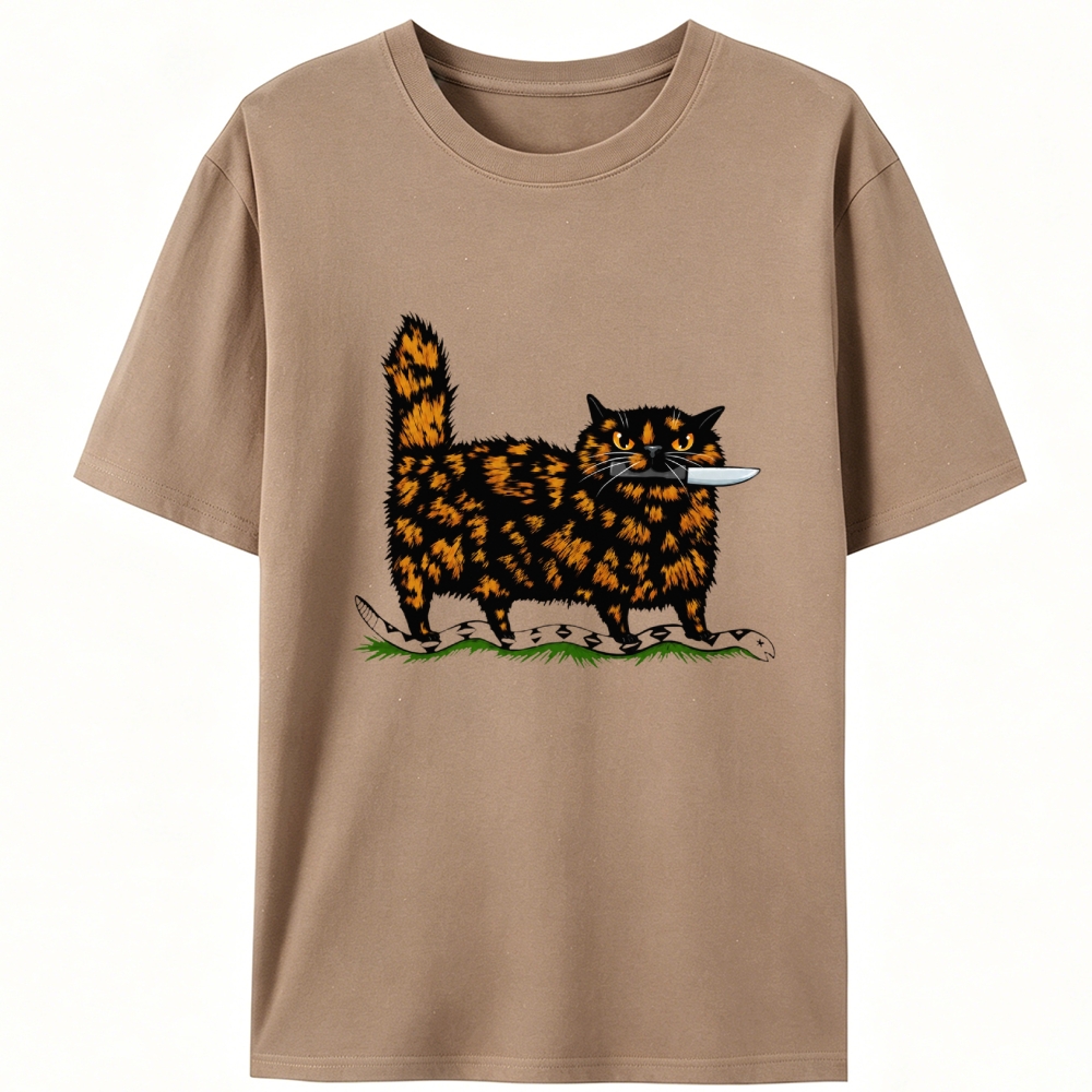 Tortoiseshell Cat With A Knife Retro Designed for Women - Slim Fit Cotton Tee
