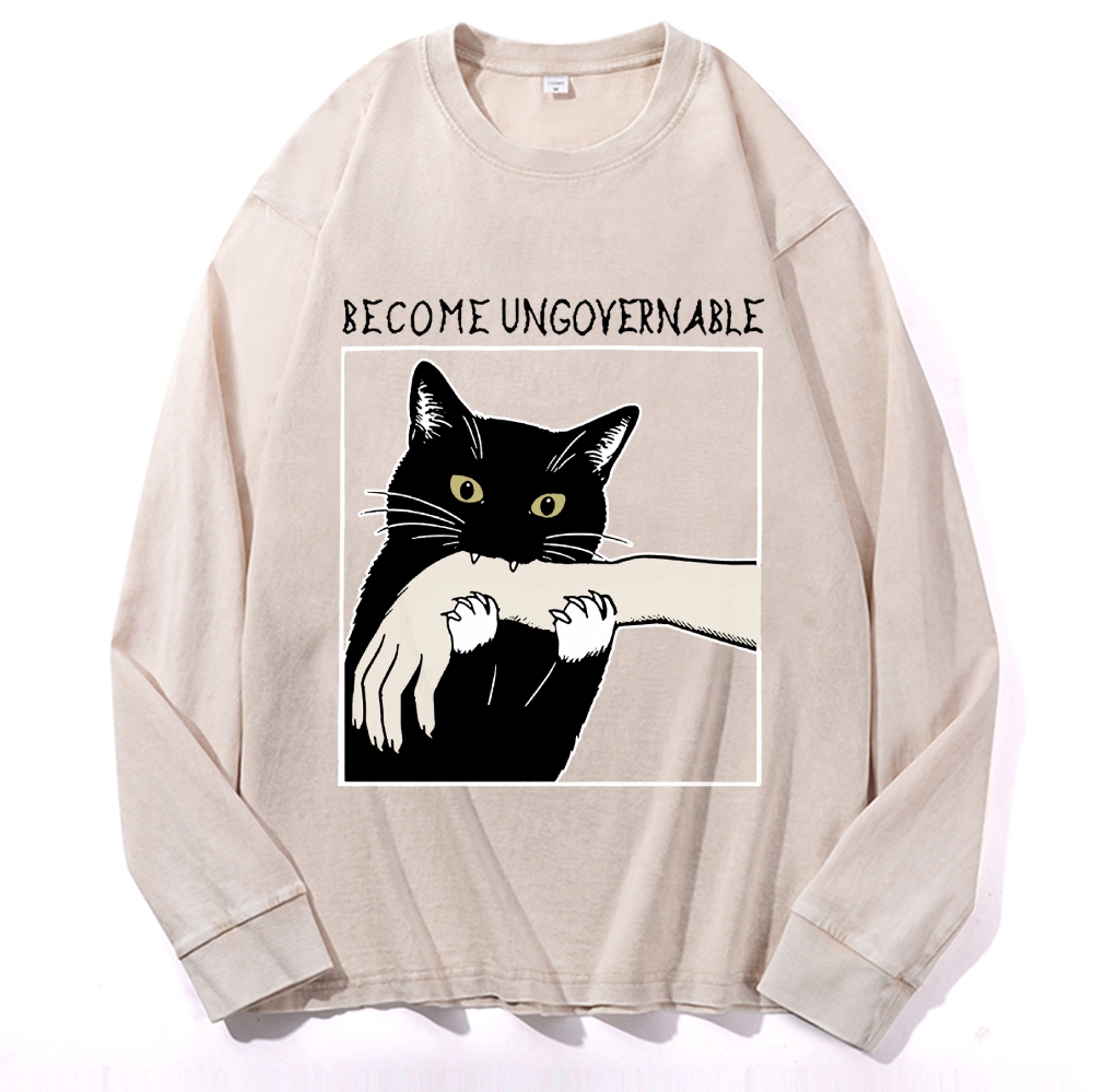 Become Ungovernable Cat Retro Washed Long Sleeve T-Shirt
