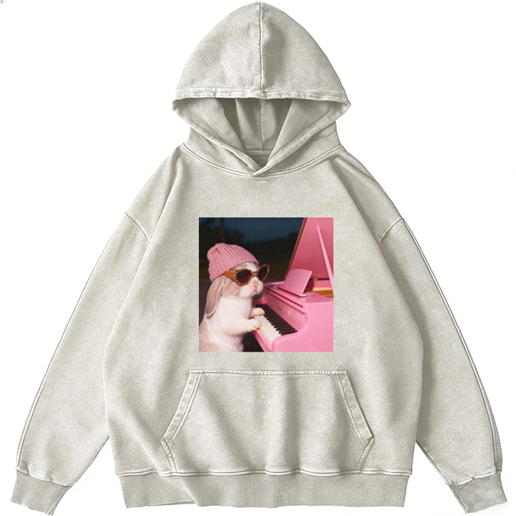 Bunny The Piano Rabbit Retro Washed Hoodie