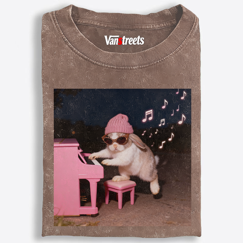 Bunny Rhythm Rabbit Retro Washed T-Shirt | 100% Cotton | Streetwear Essential