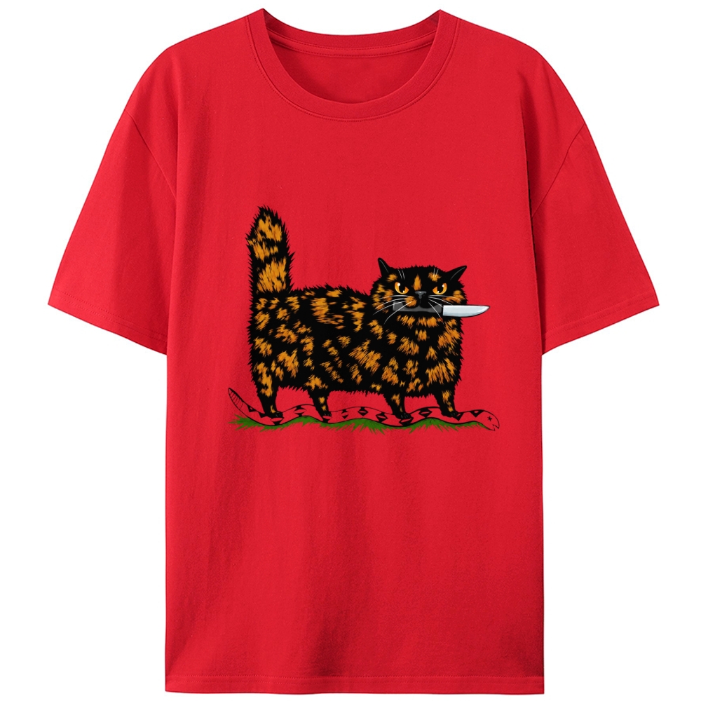 Tortoiseshell Cat With A Knife Retro Designed for Women - Slim Fit Cotton Tee