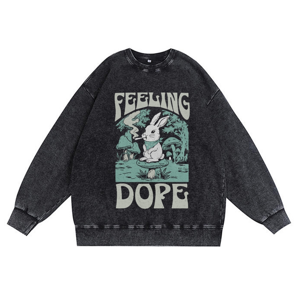 Bunny Feeling Dope Rabbit Retro Premium Washed Cotton Crewneck Sweatshirt