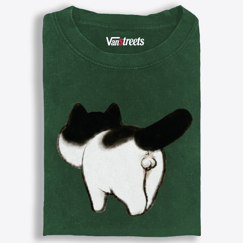 Cow Cat Butt Retro Washed T-Shirt | 100% Cotton | Streetwear Essential
