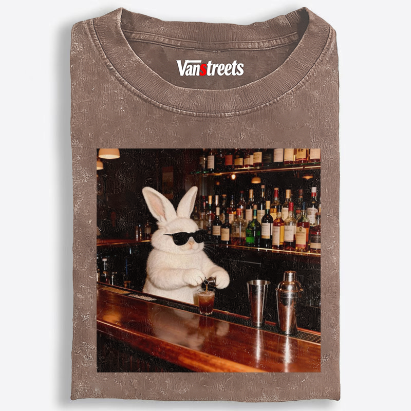 Bartender Bunny Retro Washed T-Shirt | 100% Cotton | Streetwear Essential