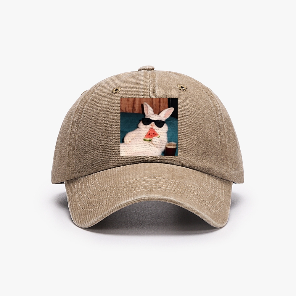 Rabbit Eating Watermelon Sunglasses Retro Washed Baseball Cap