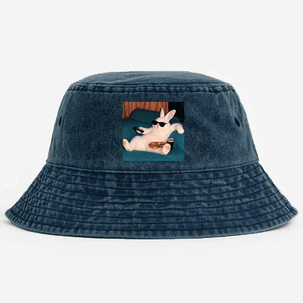 Couch Potato Bunny Retro Vintage Washed Bucket Hat
