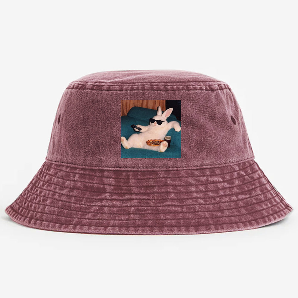 Couch Potato Bunny Retro Vintage Washed Bucket Hat
