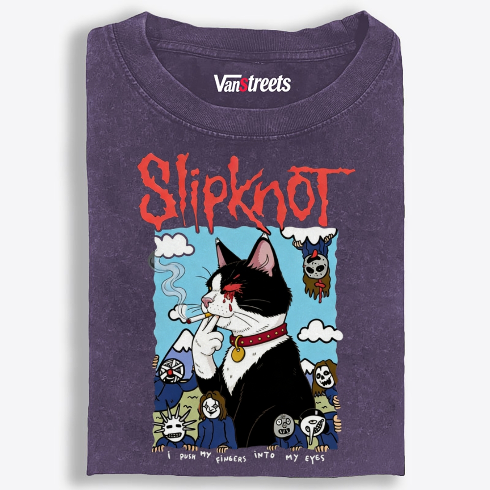 Slipknot Cat Smoking Parody Retro Washed T-Shirt | 100% Cotton | Streetwear Essential