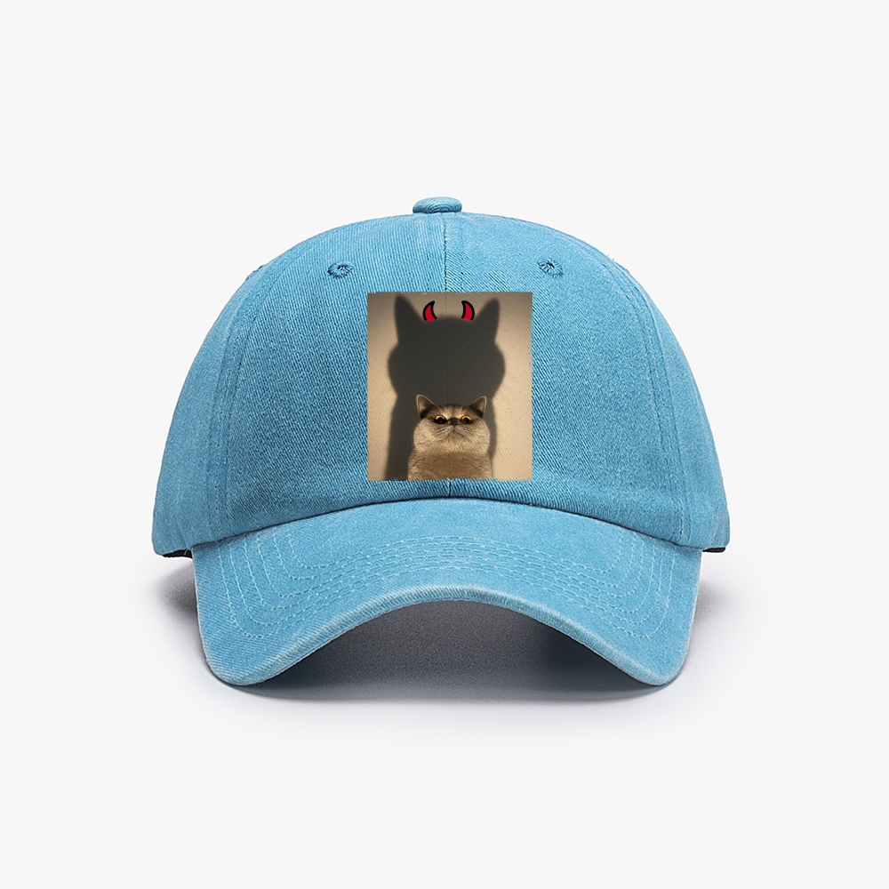 Demon Shadow Cat Meme Retro Washed Baseball Cap