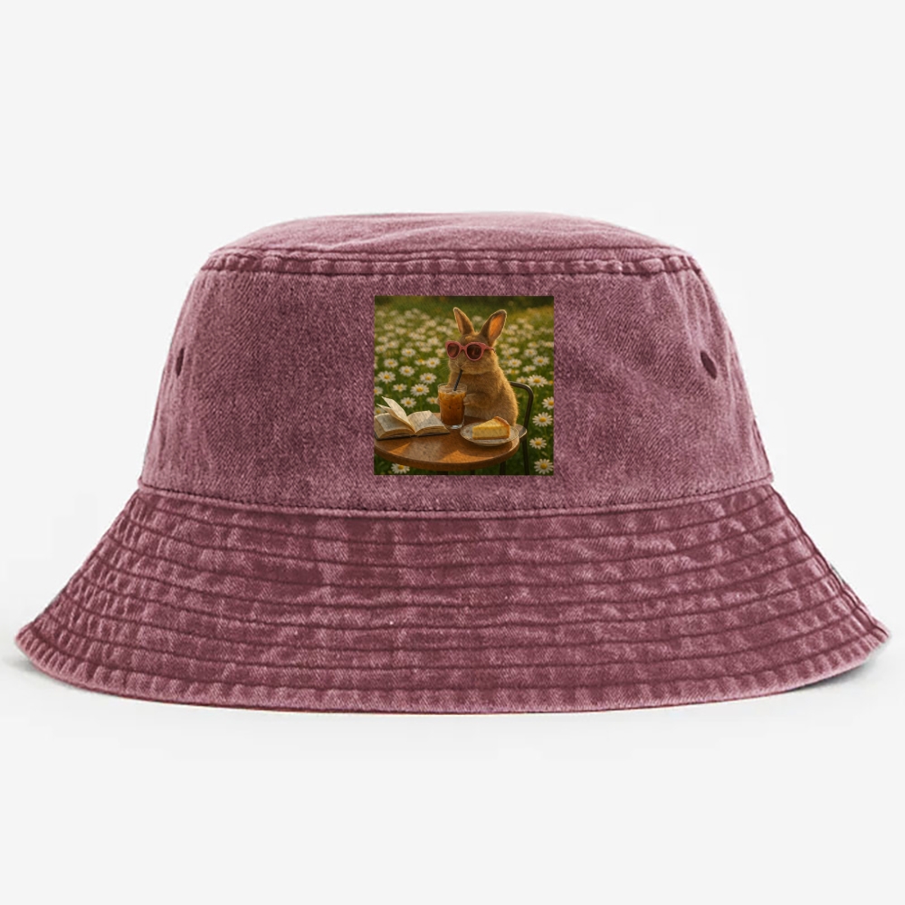 Daisy Afternoon Tea Bunny Meme Retro Vintage Washed Bucket Hat