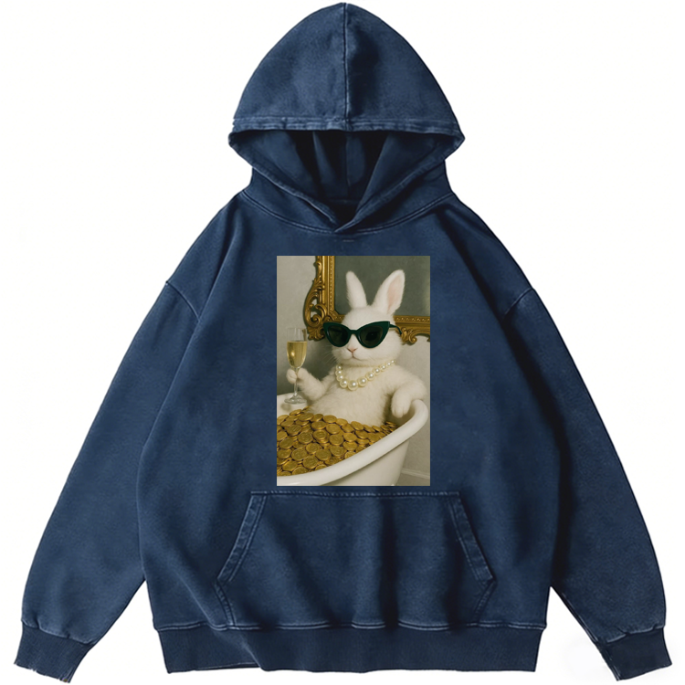 Bathtub Gold Coins Bunny Retro Washed Hoodie