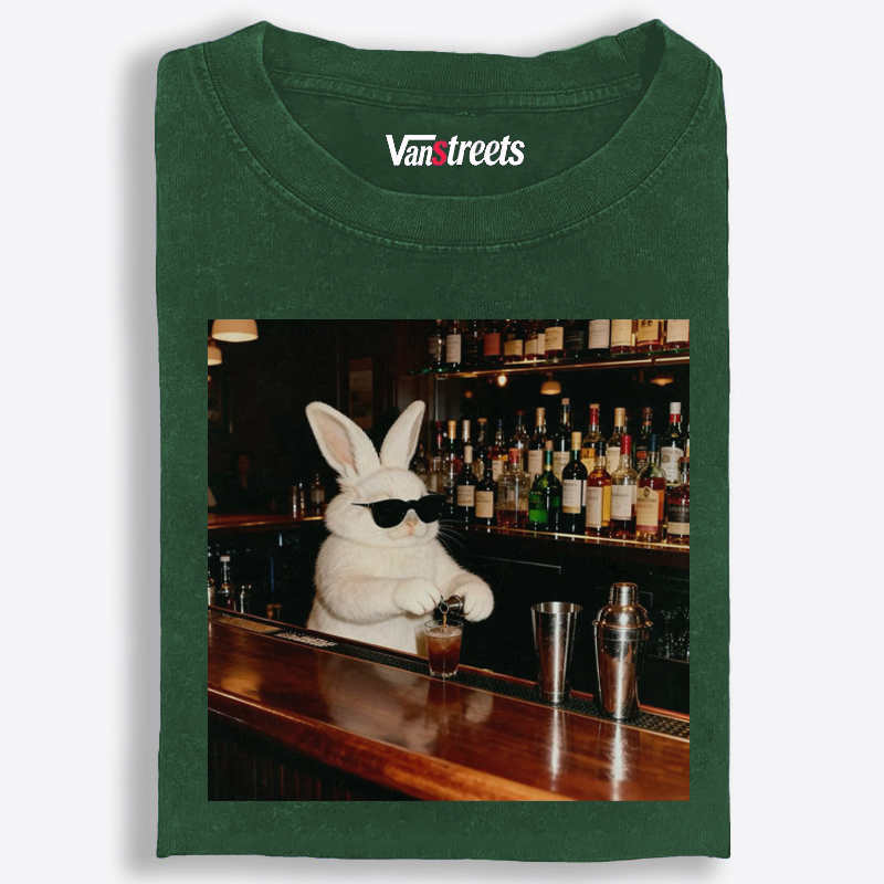 Bartender Bunny Retro Washed T-Shirt | 100% Cotton | Streetwear Essential