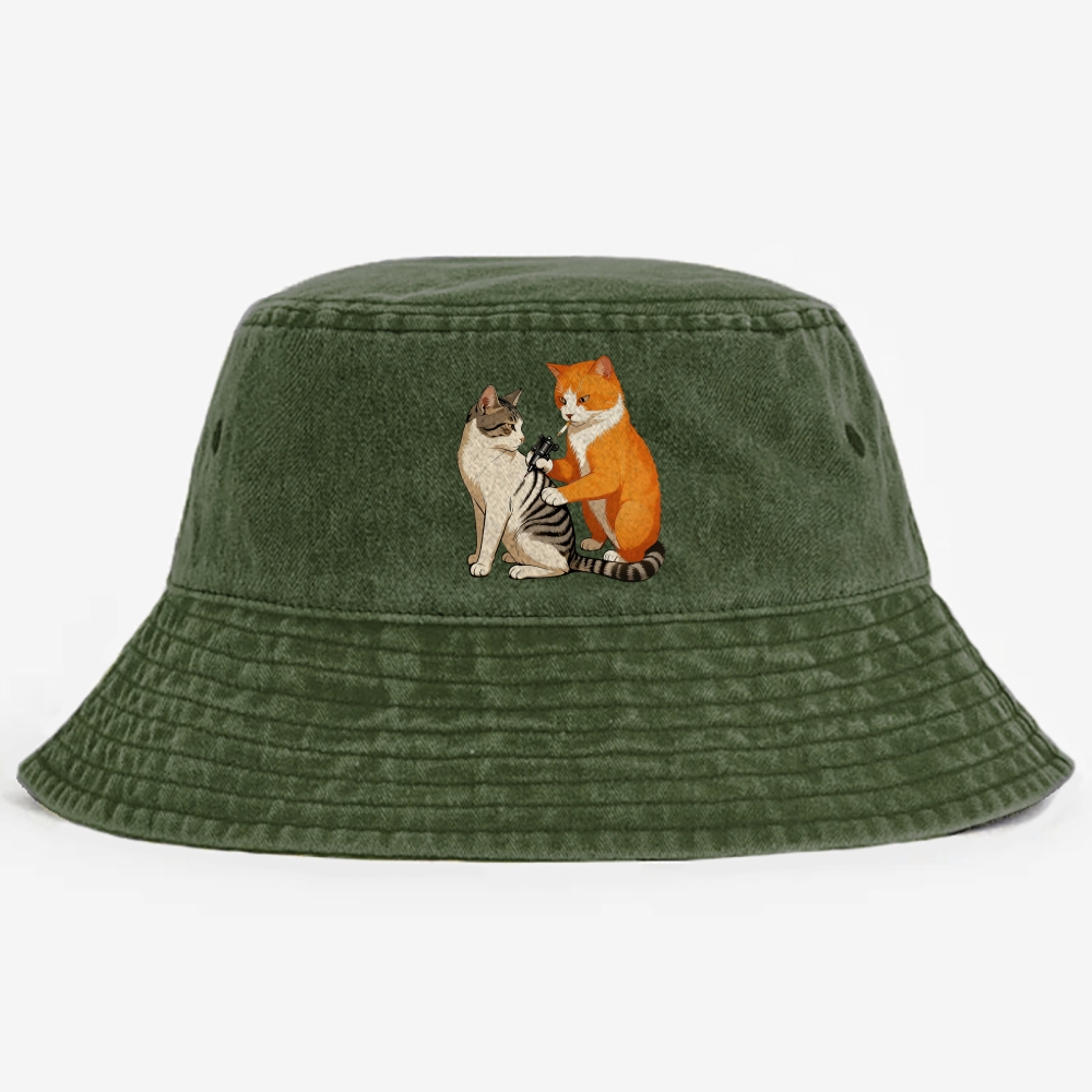 Tattoo Artist Orange Cat Retro Vintage Washed Bucket Hat
