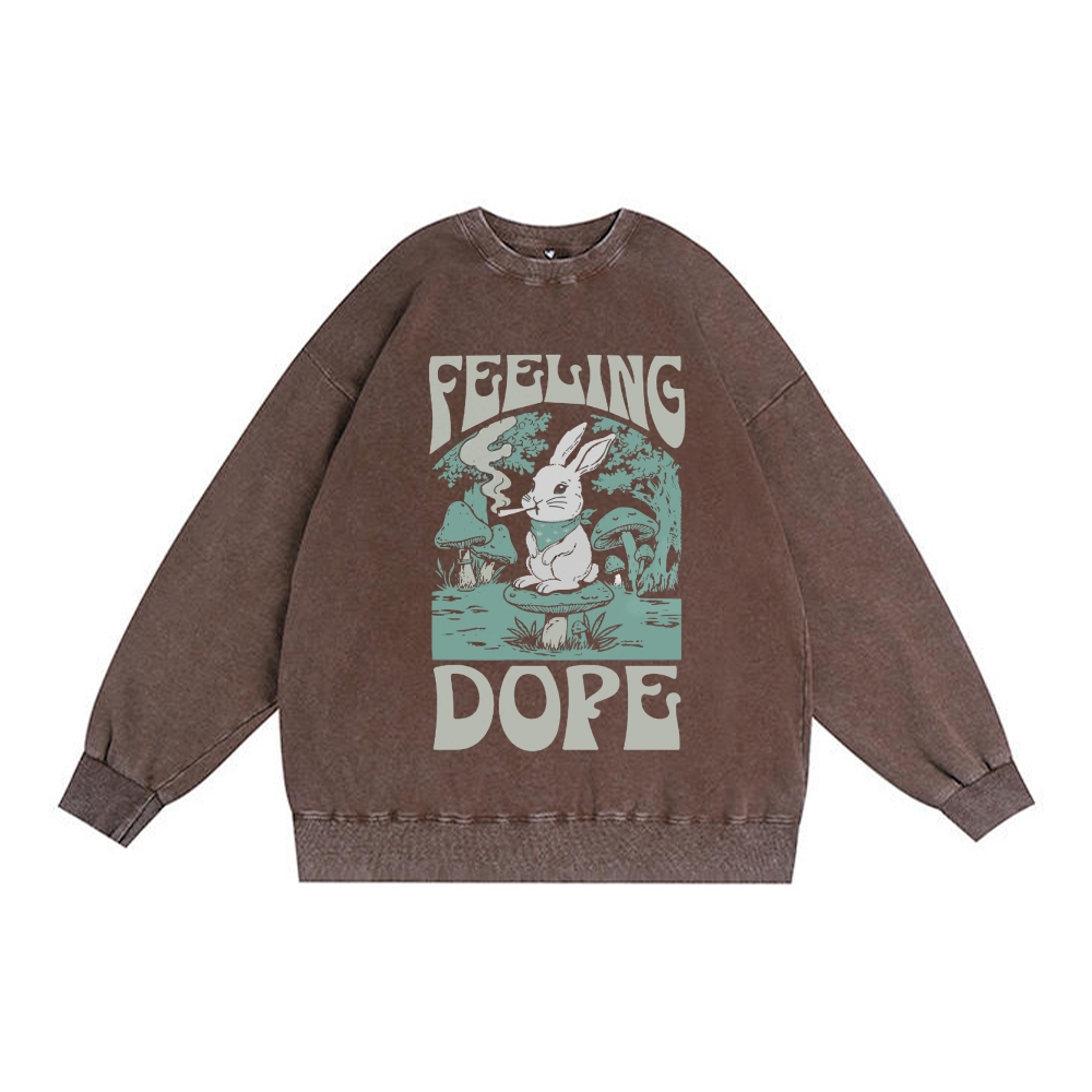Bunny Feeling Dope Rabbit Retro Premium Washed Cotton Crewneck Sweatshirt