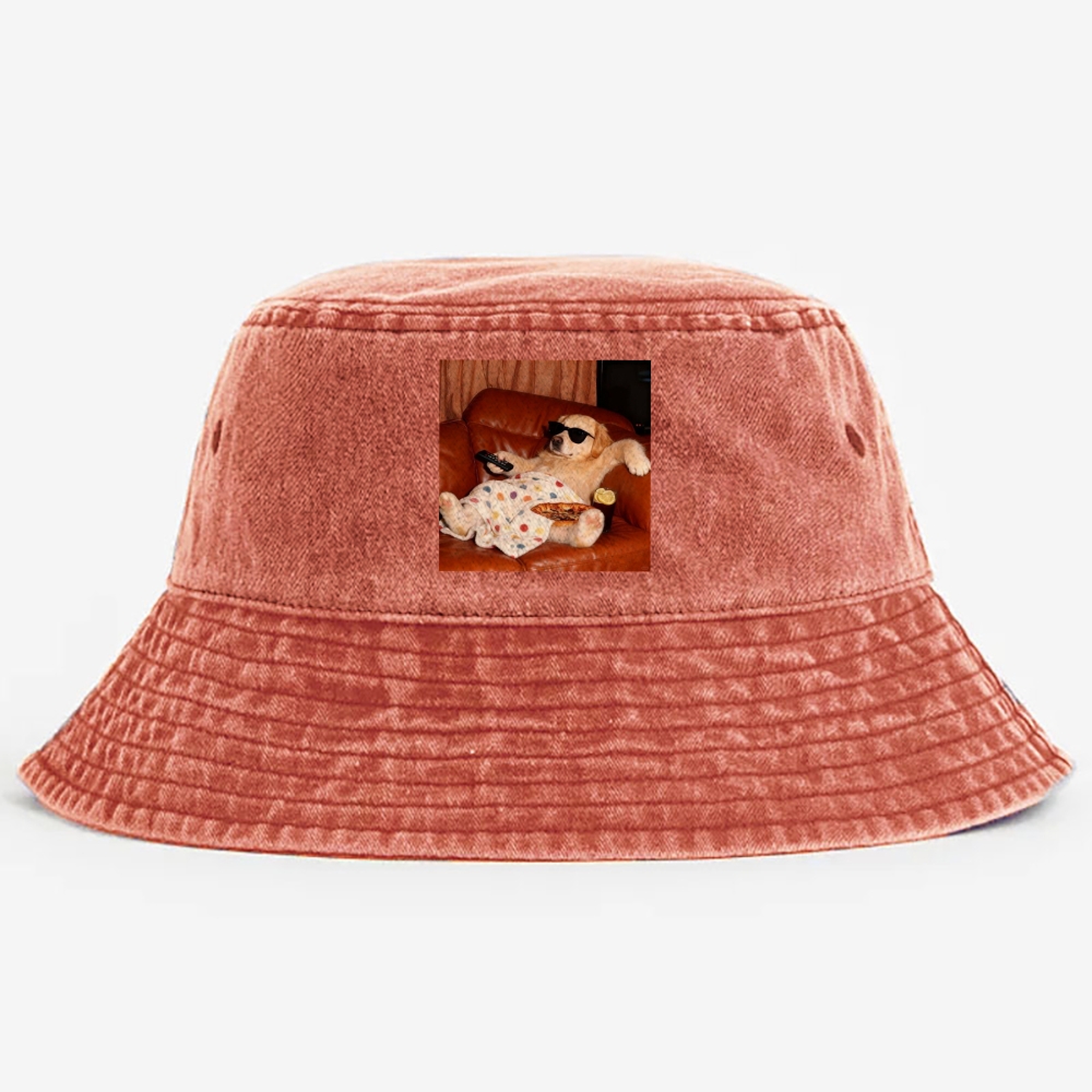 Golden Retriever Relaxing On Couch Retro Vintage Washed Bucket Hat