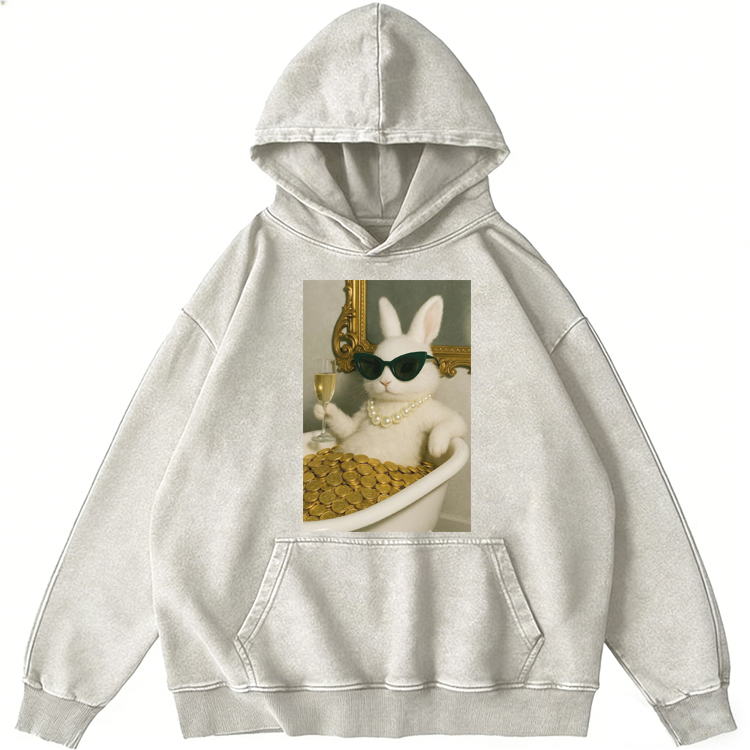 Bathtub Gold Coins Bunny Retro Washed Hoodie