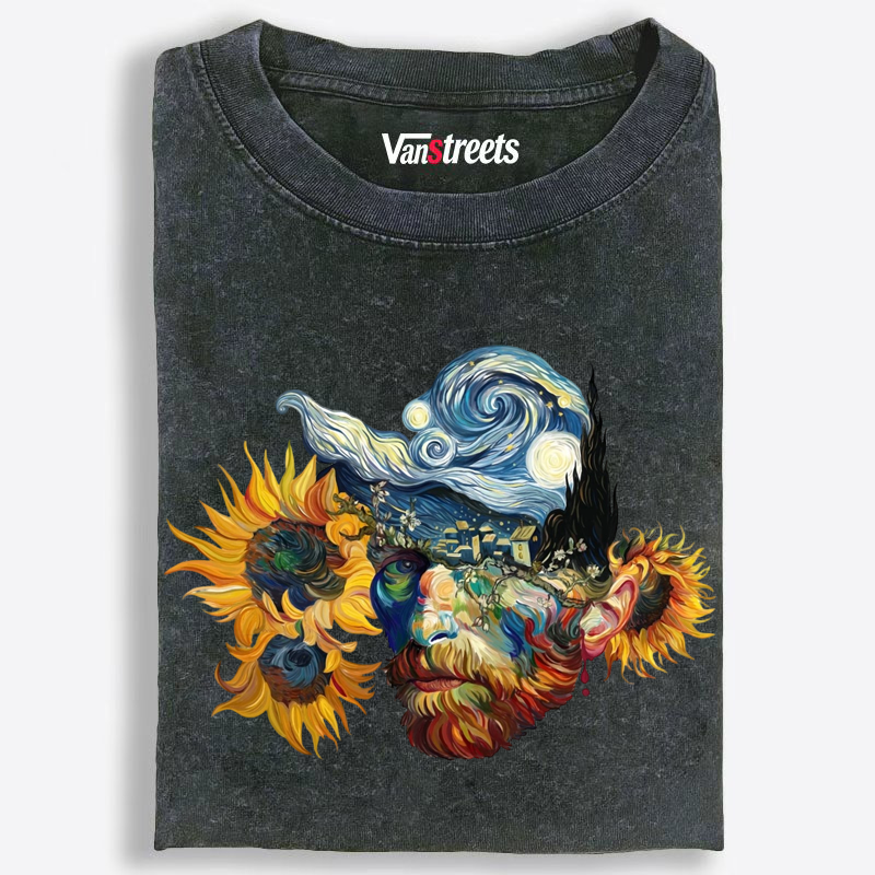 Van Gogh Starry Night & Sunflowers Washed T-Shirt | 100% Cotton | Streetwear Essential