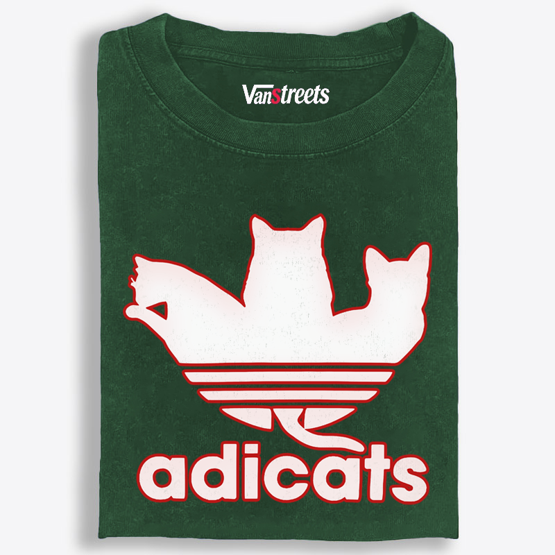 Adicats Three Cats Parody Retro Washed T-Shirt | 100% Cotton | Streetwear Essential