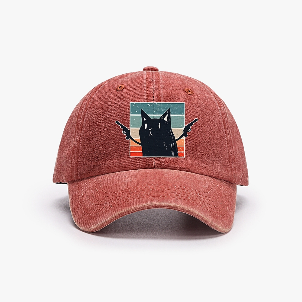 "Pew Pew Madafakas" Black Cat Retro Washed Baseball Cap