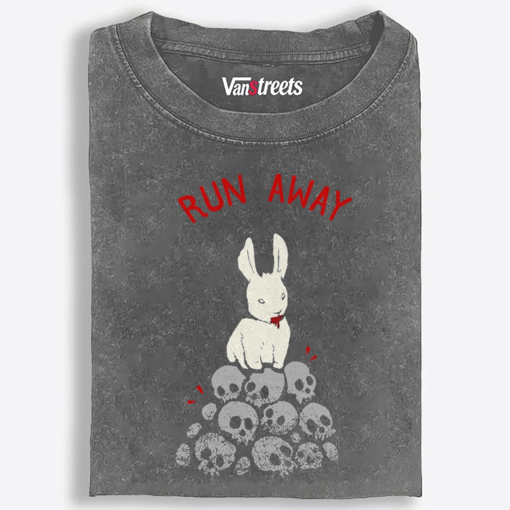 Run Away Killer Rabbit Of Caerbannog Retro Washed T-Shirt | 100% Cotton | Streetwear Essential
