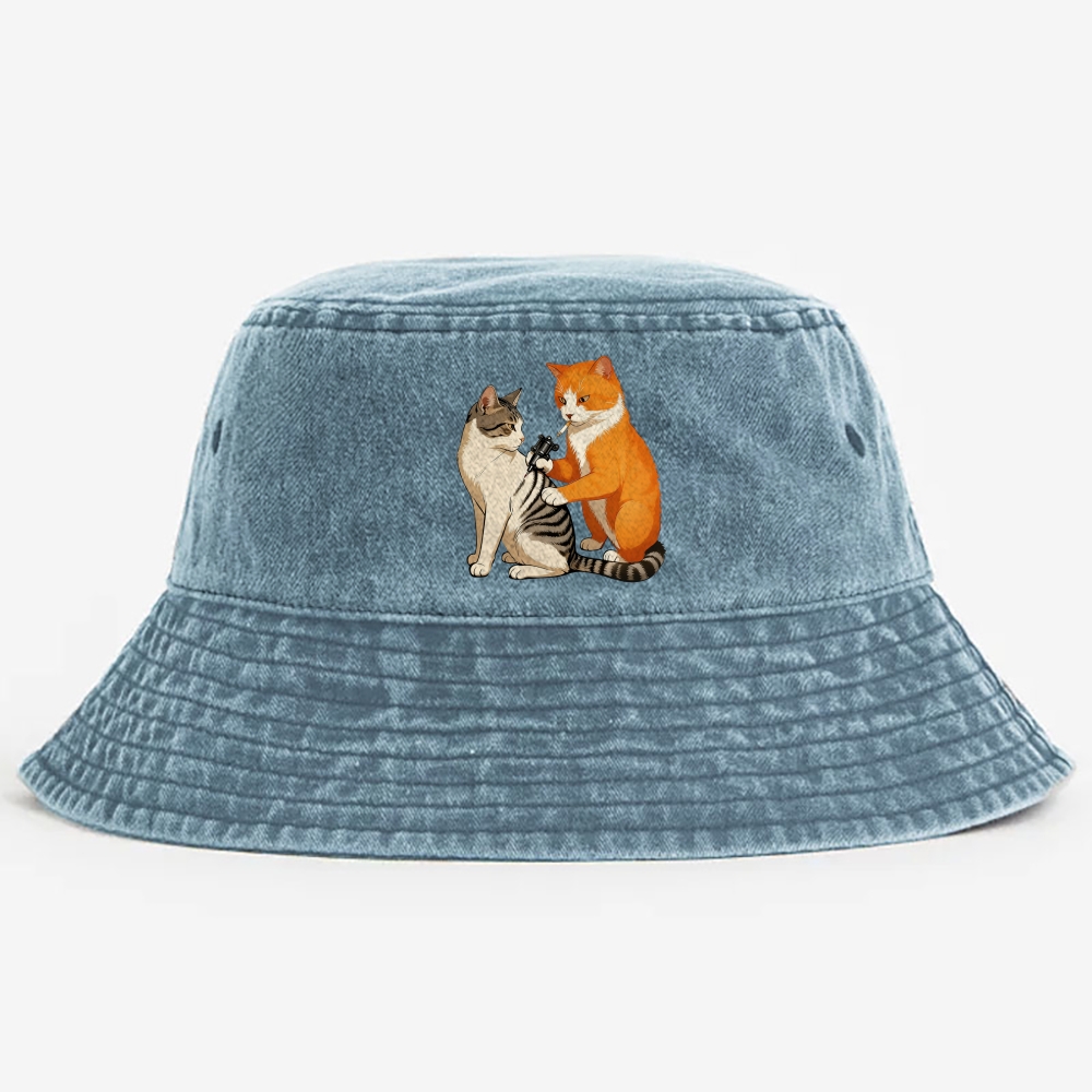 Tattoo Artist Orange Cat Retro Vintage Washed Bucket Hat