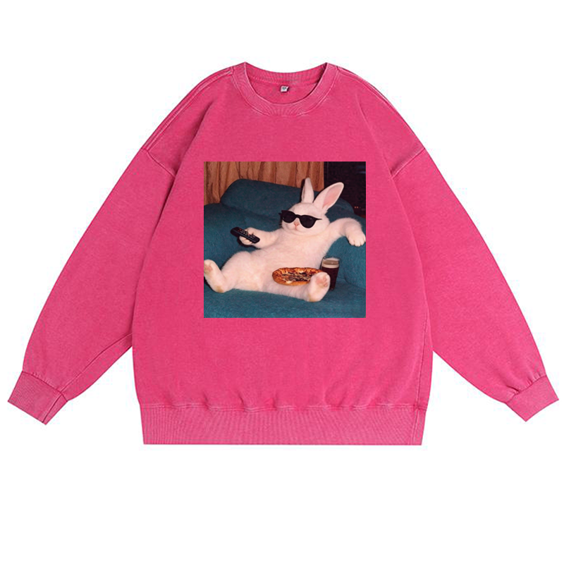Couch Potato Bunny Retro Premium Washed Cotton Crewneck Sweatshirt