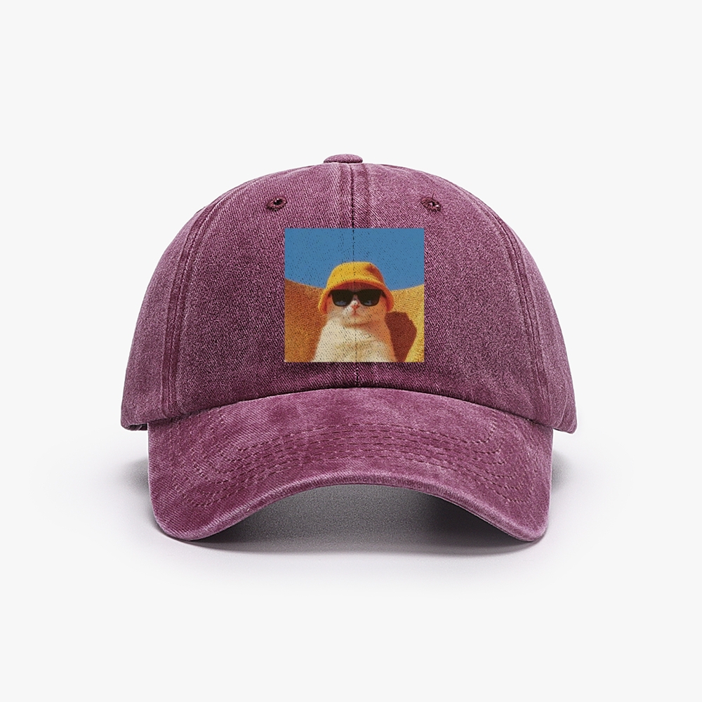 Cool Cat In Yellow Bucket Hat Streetwear Retro Washed Baseball Cap